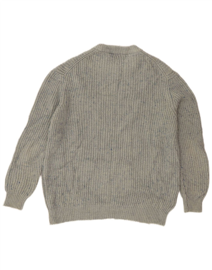 Zara Herren-Pullover mit Rundhalsausschnitt, mittelblau geflecktes Acryl