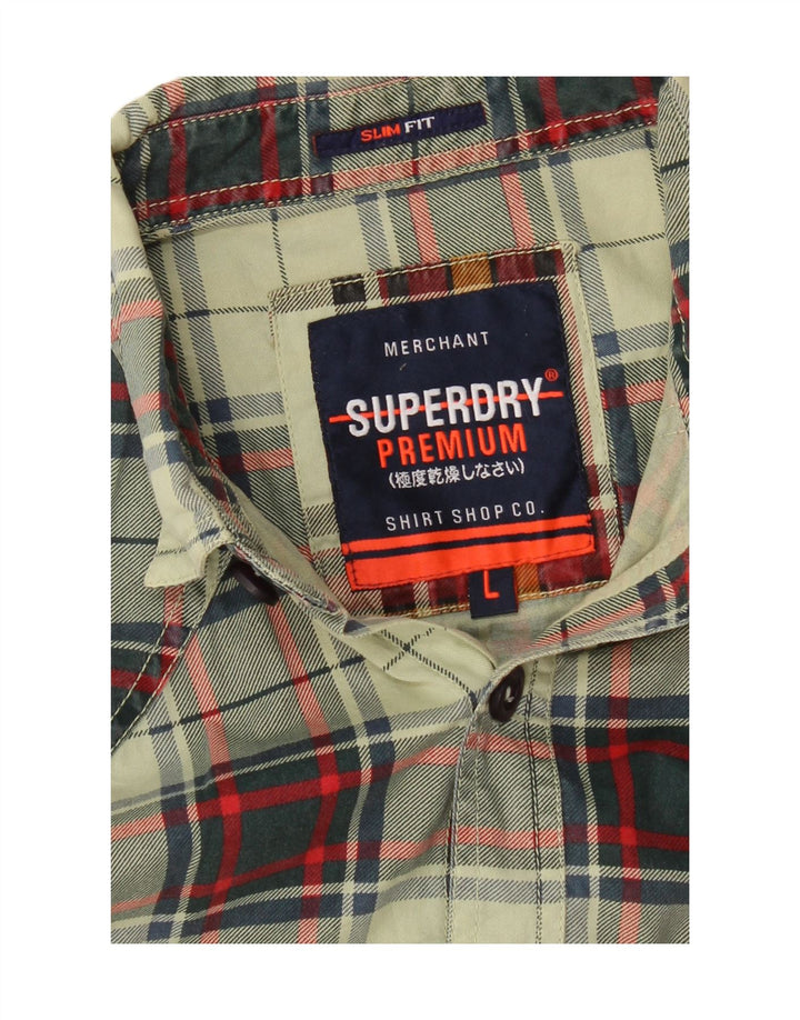 Superdry Herren-Flanellhemd mit Karomuster, schmale Passform, groß, grün kariert