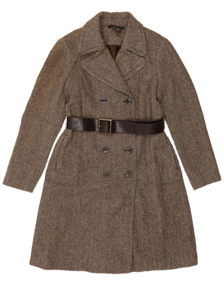 Zweireihiger Damenmantel von Zara, Größe 46, Grau, Polyester mit Fischgrätenmuster