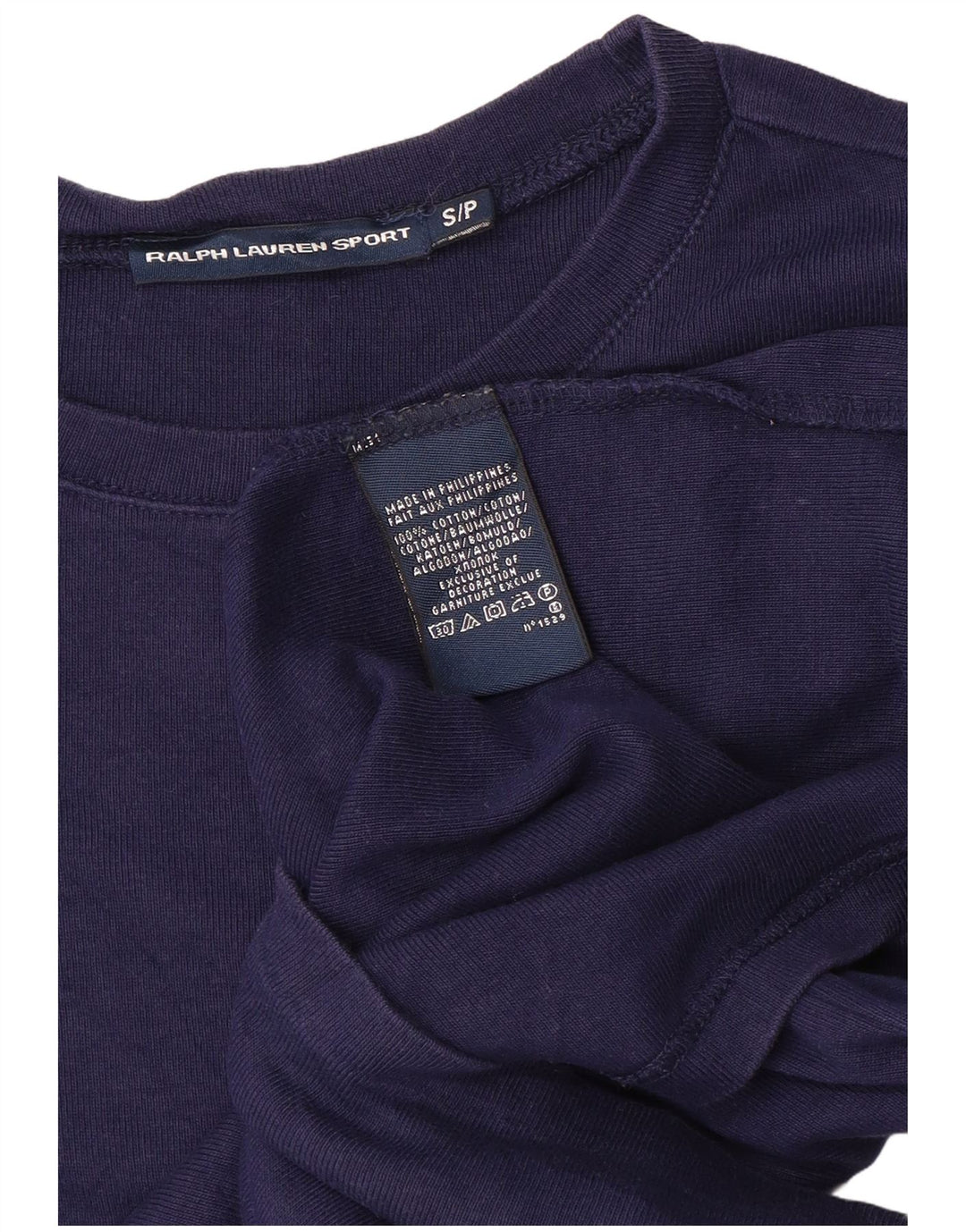 RALPH LAUREN Damen Top Langarm UK 10 Small Marineblau Baumwolle