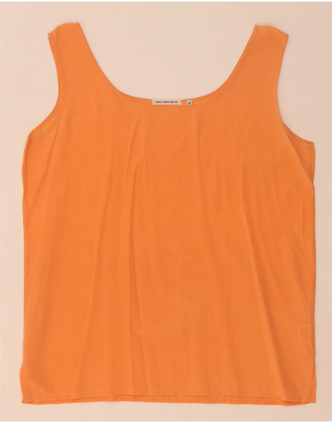 Vintage Damen Ärmelloses Blusentop UK 14 Mittelorange Seide