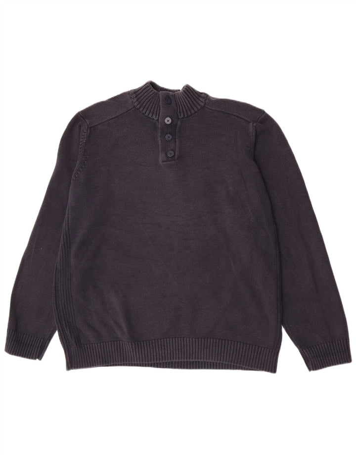 Marks & Spencer Herren Blauer Harbour-Pullover mit Knopfkragen, XL, Marineblau, Baumwolle