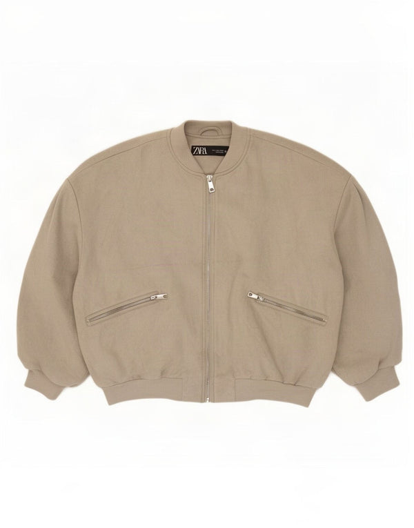 Zara Damen Übergroße Bomberjacke UK 10 Small Grau Polyester
