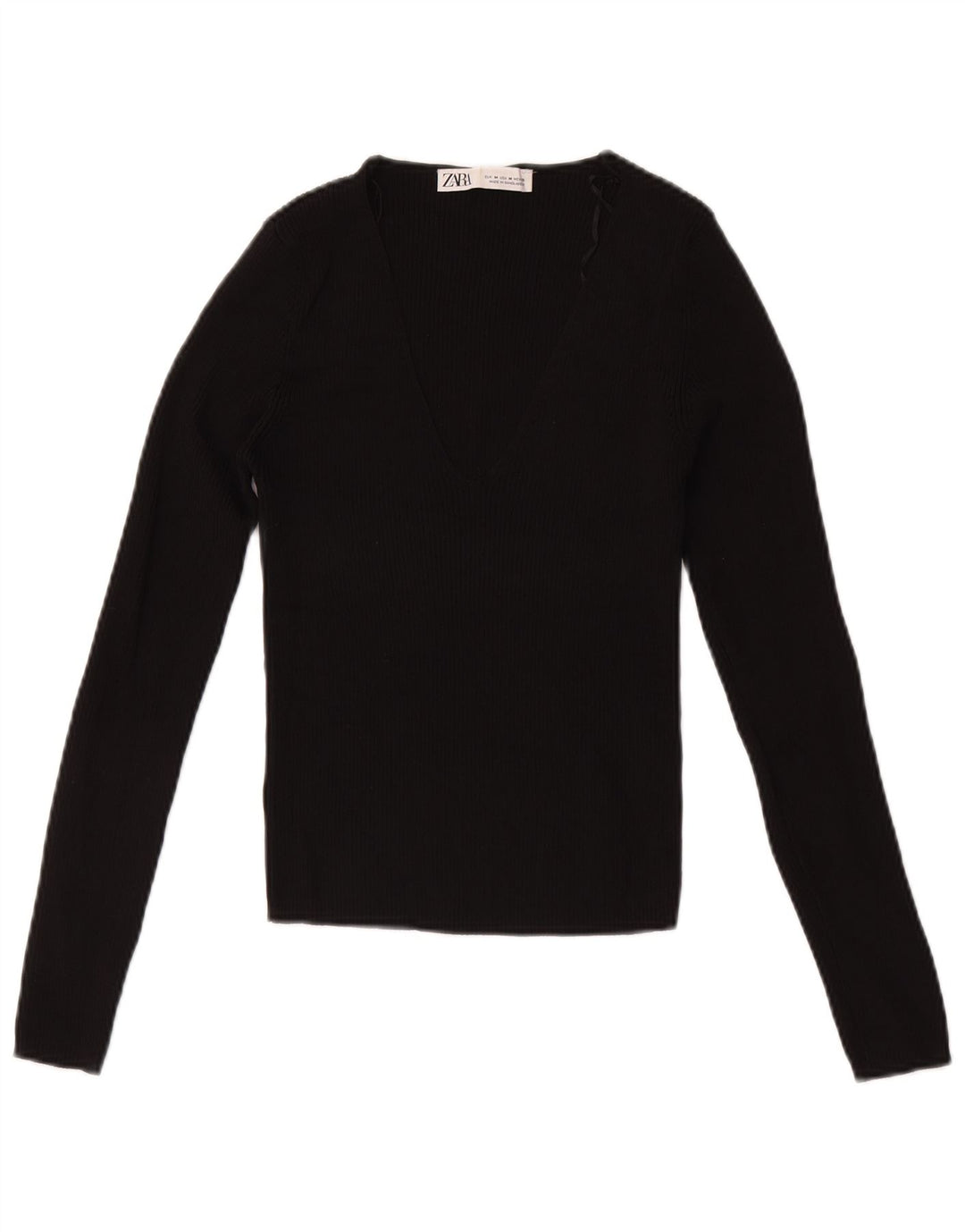 Zara Damen Crop Top Langarm UK 12 Medium Schwarz Viskose