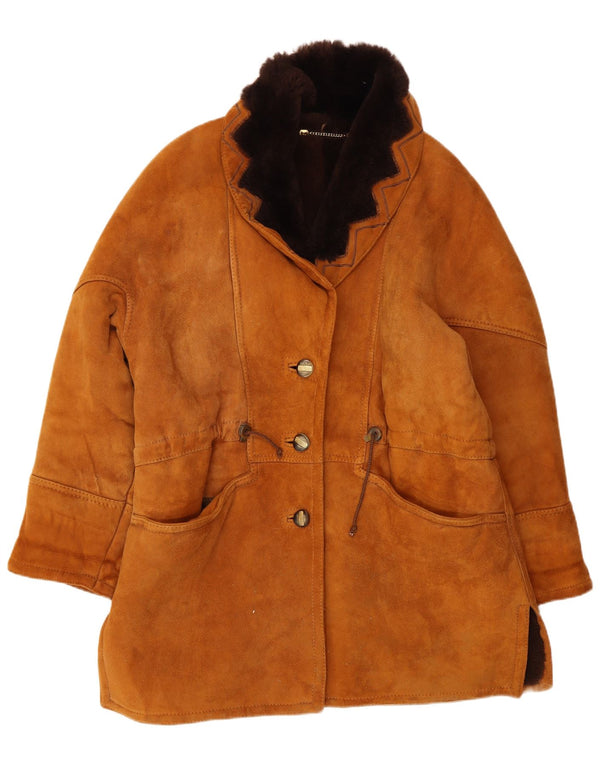 Vintage Damen Übergroßer Lammfellmantel IT 44 Mittelbraun