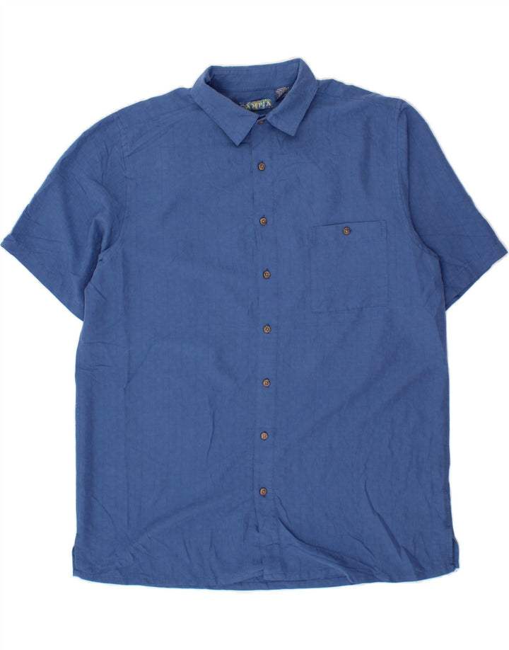 VINTAGE Mens Short Sleeve Shirt XL Blue Vintage Vintage and Second-Hand Vintage from Messina Hembry 
