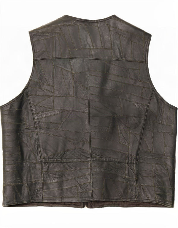 Vintage Herren Leder Utility Gilet UK 46 3XL Schwarz Patchwork