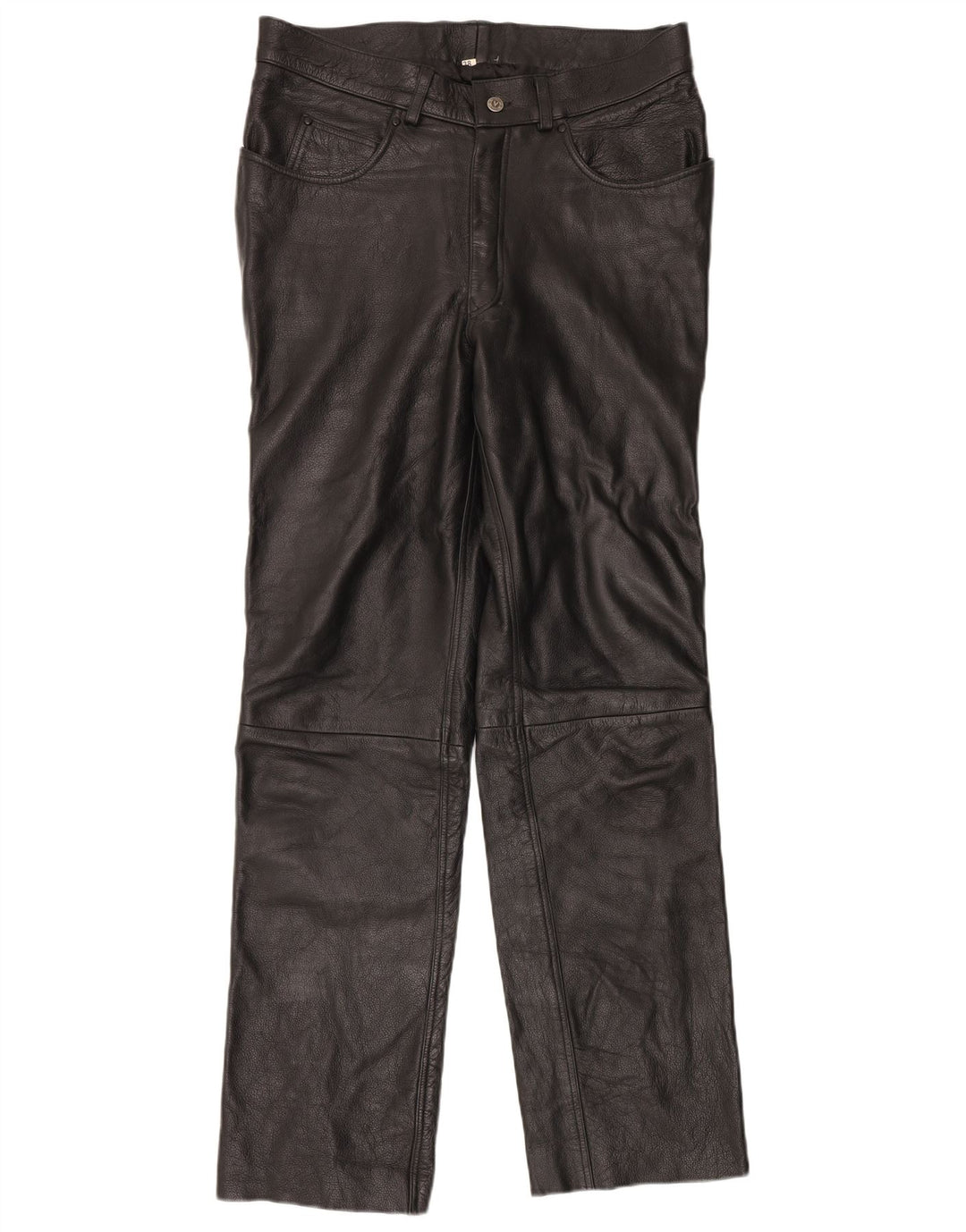 Vintage Herren gerade Lederhose W38 L34 Schwarz