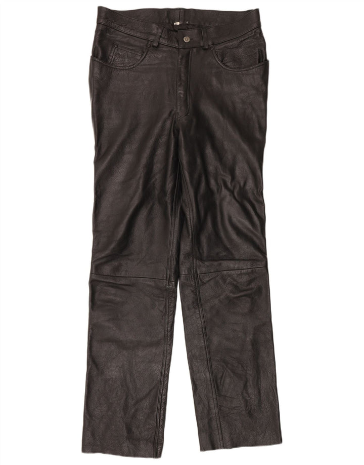 Vintage Herren gerade Lederhose W38 L34 Schwarz
