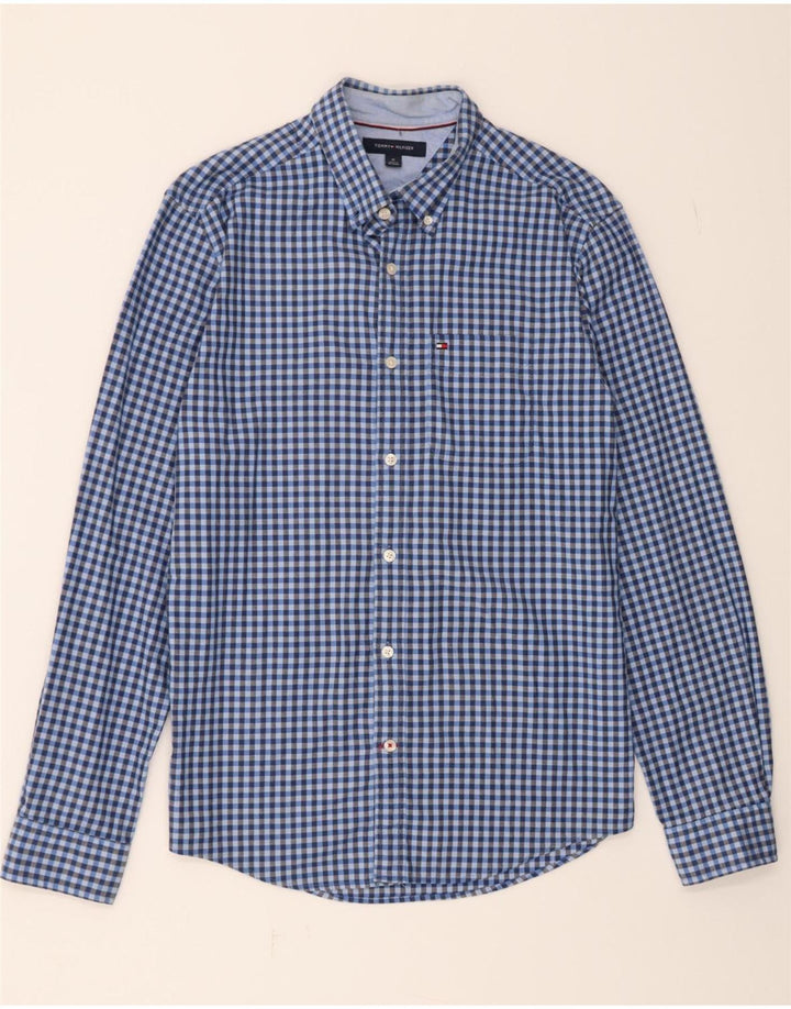 TOMMY HILFIGER Mens Shirt Medium Navy Blue Gingham Cotton Vintage Tommy Hilfiger and Second-Hand Tommy Hilfiger from Messina Hembry 