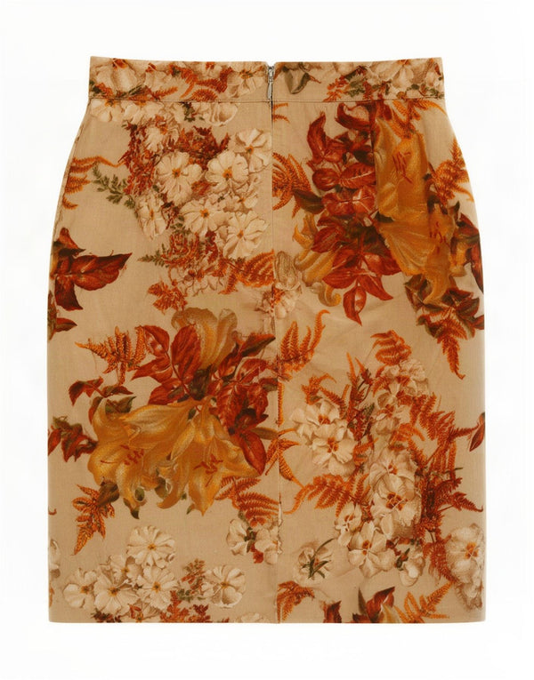 Jungle Kenzo Damen Bleistiftrock mit hoher Taille IT 38 XS W24 Beige Blumen
