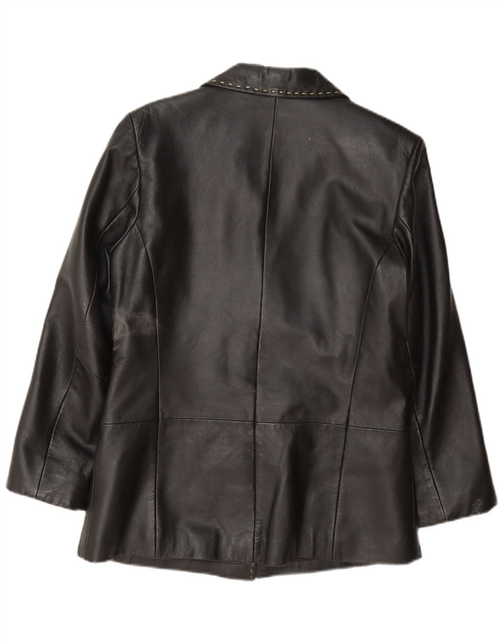 Julia S. Roma Damen 3-Knopf-Lederblazerjacke UK 12 Mittelschwarz