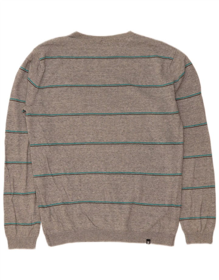 DC Herren-Pullover mit Rundhalsausschnitt, mittelgrau, gestreift, Baumwolle