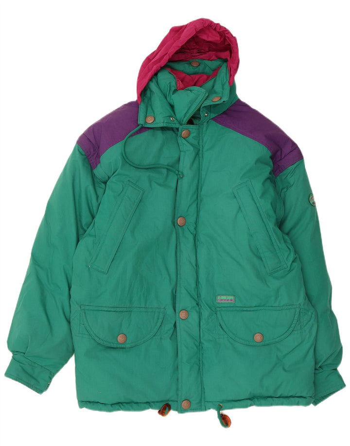 Diadora Wattierte Herrenjacke mit Kapuze, UK 36, Größe S, grünes Colourblock-Polyester