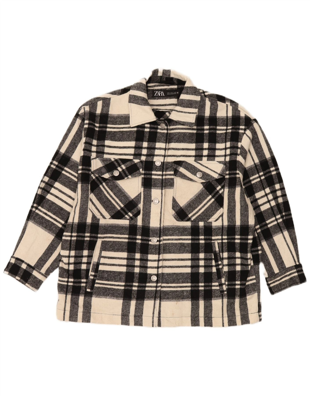 Übergroße Utility-Jacke von Zara für Damen, UK 14, mittelschwarz kariertes Polyester