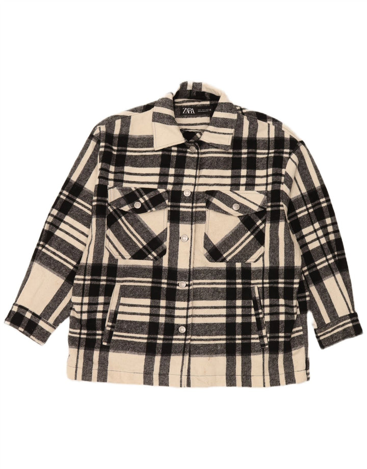 Übergroße Utility-Jacke von Zara für Damen, UK 14, mittelschwarz kariertes Polyester