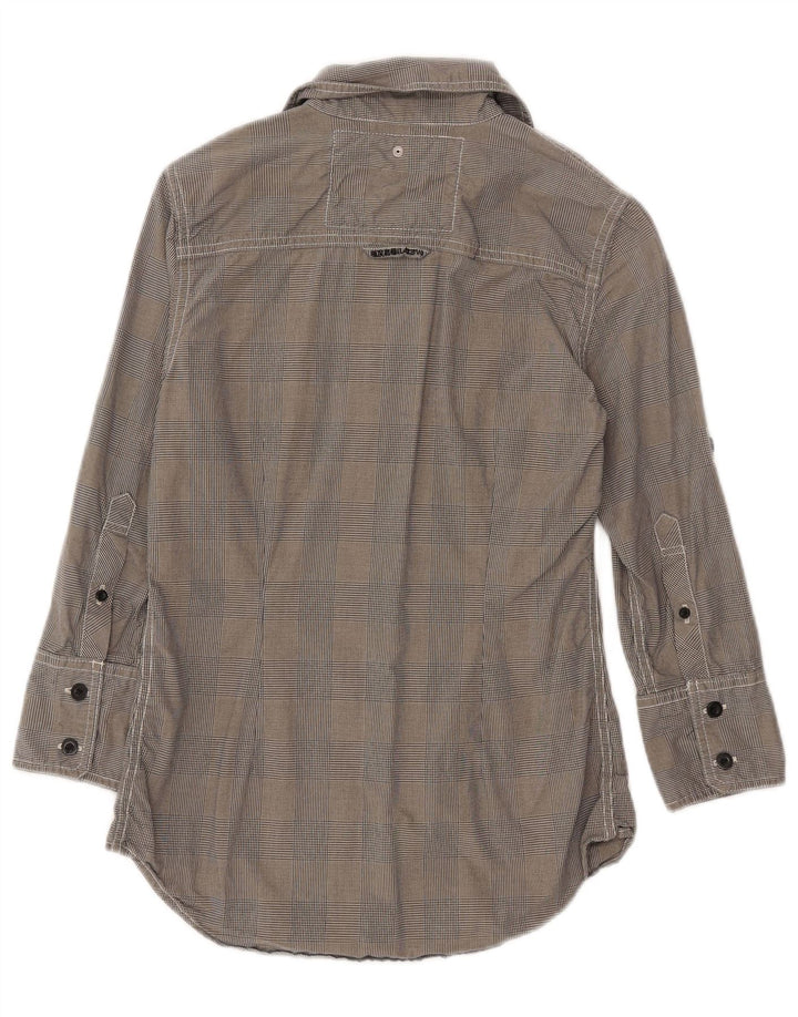 Superdry Damen-Hemd mit 3/4-Ärmeln, Größe S, Grau, Hahnentrittmuster, Baumwolle