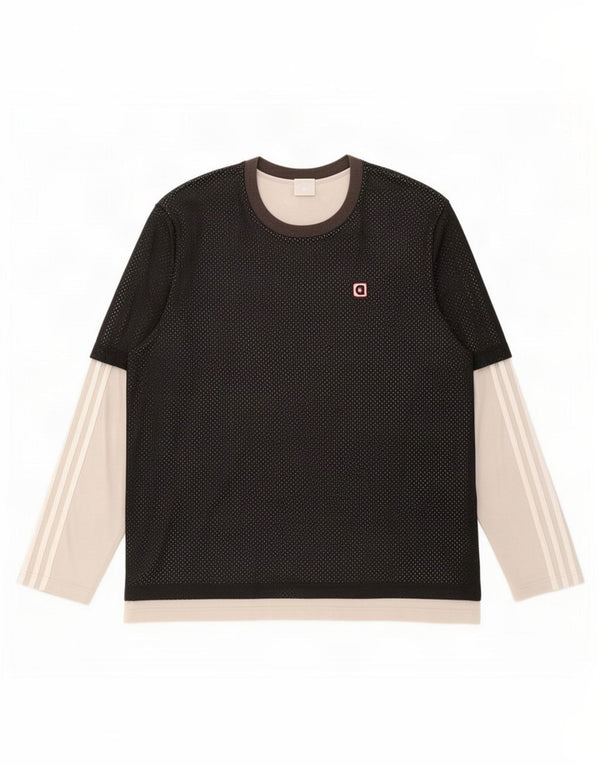 Adidas Herren Graphic Top Langarm Large Schwarz Colourblock Baumwolle