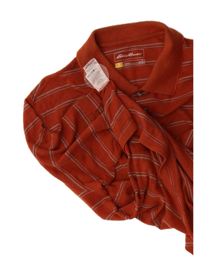 EDDIE BAUER Mens Polo Shirt Large Orange Striped Cotton Vintage Eddie Bauer and Second-Hand Eddie Bauer from Messina Hembry 