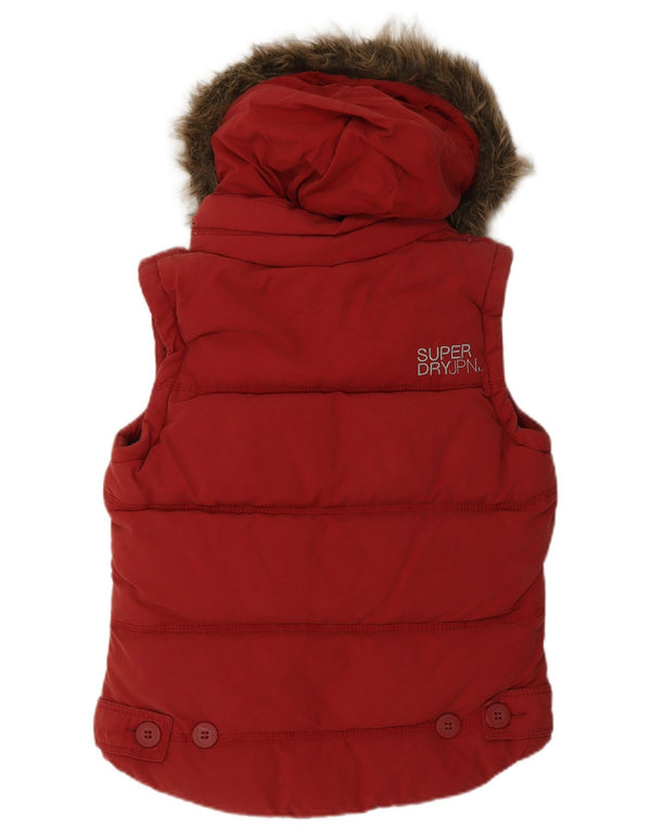 Superdry Wattierte Damen-Weste mit Kapuze, UK 14, mittelrote Baumwolle