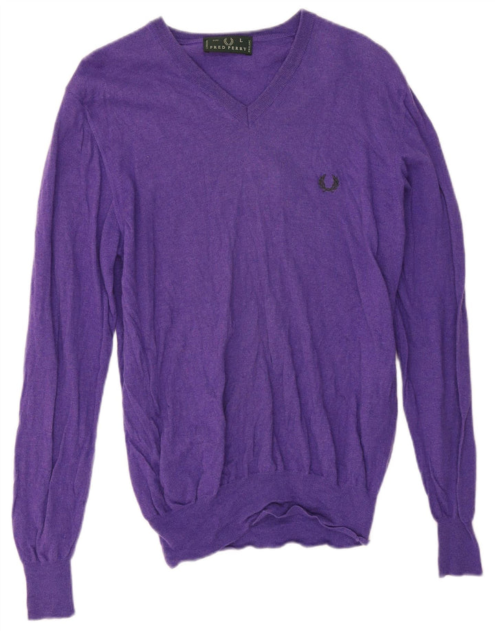 Fred Perry Herren-Pullover mit V-Ausschnitt, Größe L, Lila