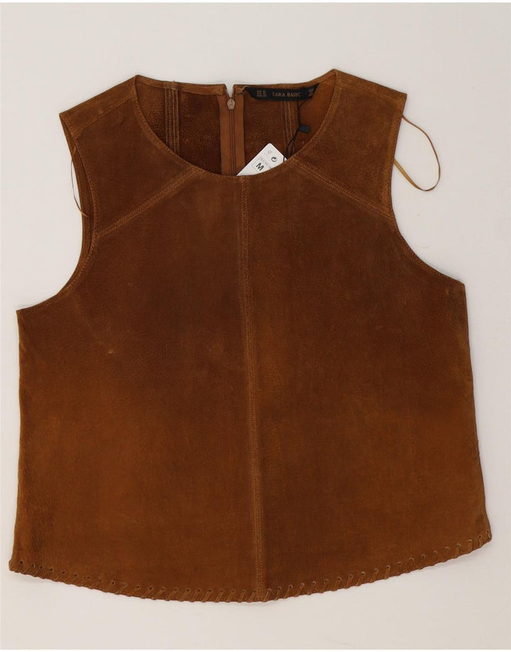Ärmelloses Wildleder-Blusenoberteil von Zara für Damen, UK-Größe 44, mittelbraunes Leder