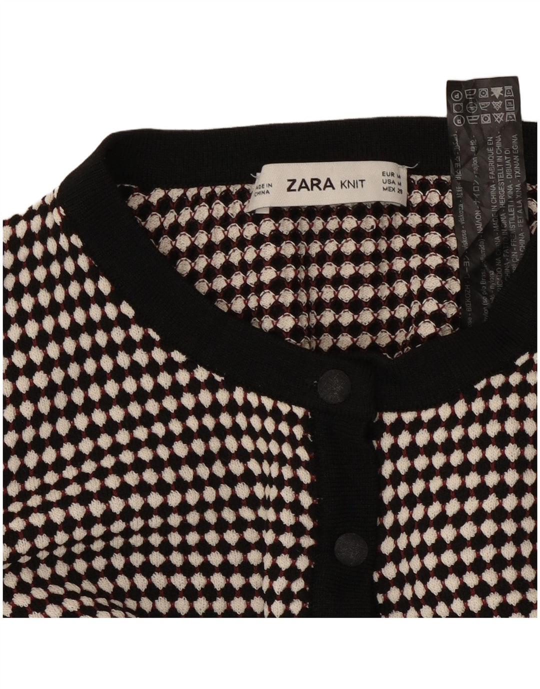 ZARA Damen Crop Cardigan Pullover UK 12 Mittelschwarz gefleckte Viskose