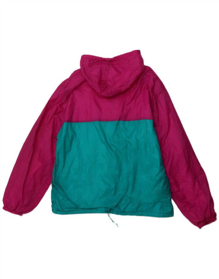 VINTAGE Herren-Regenjacke mit Kapuze, UK 42 XL, rosafarbenes Colourblock-Polyamid