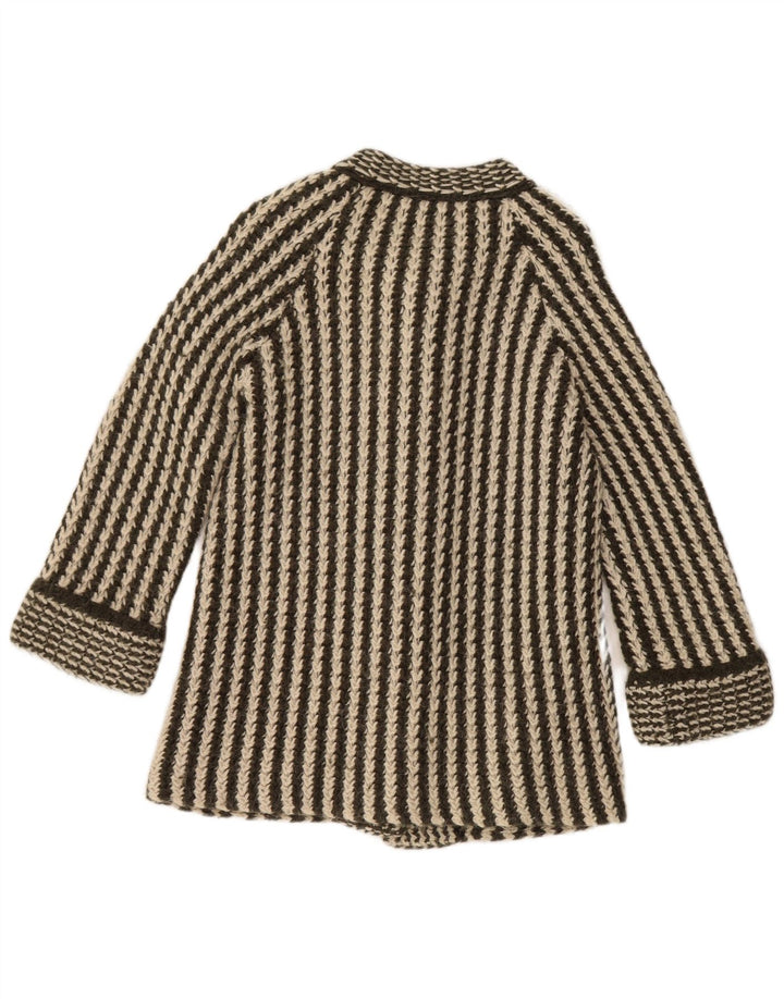 VINTAGE Damen Strickjacke mit 3/4-Ärmeln, UK 14, Mittelgrün gestreift