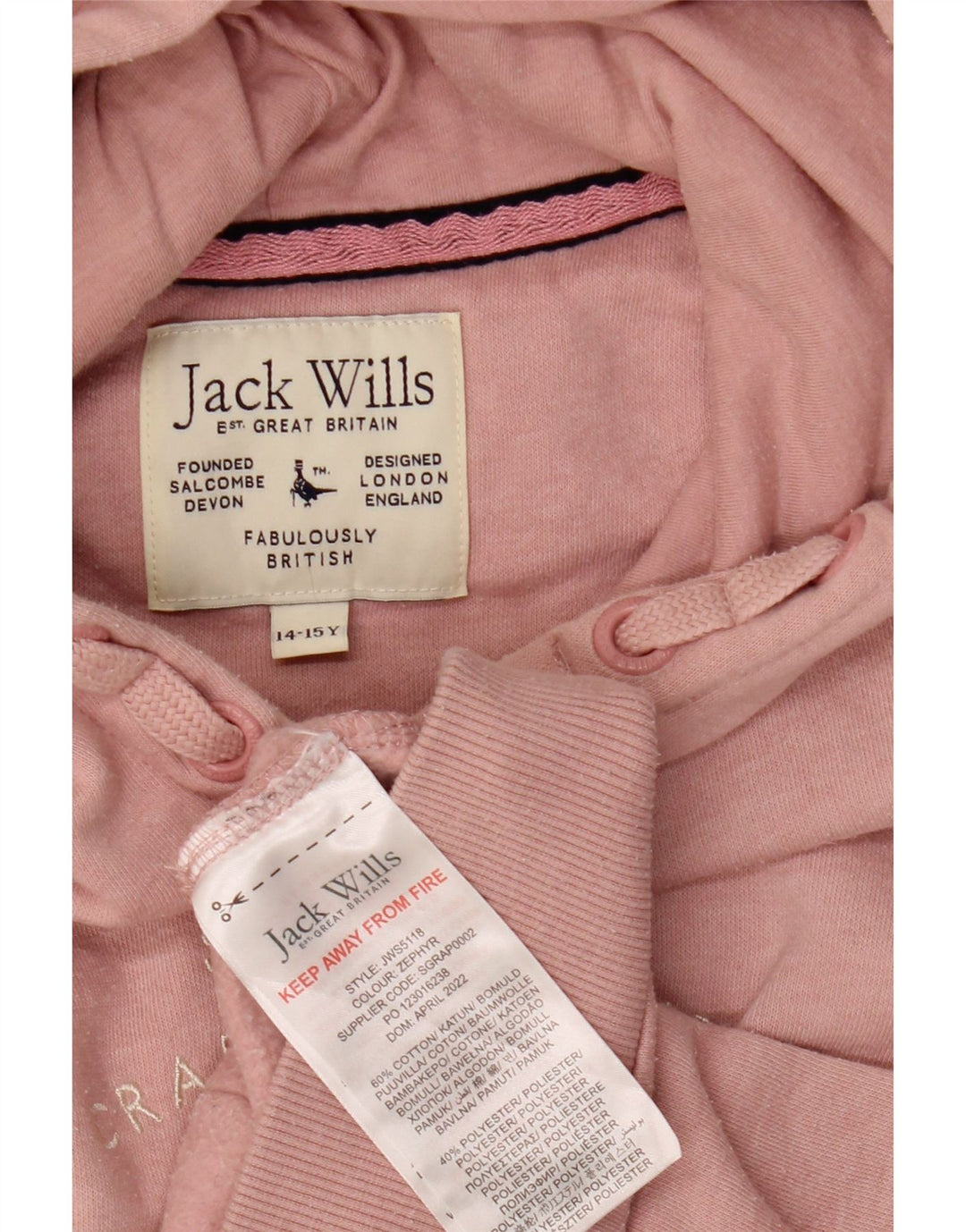 JACK WILLS Kapuzenpullover für Mädchen, 14–15 Jahre, rosa Baumwolle