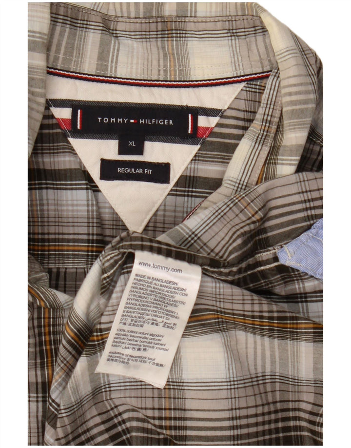 Tommy Hilfiger Herren-Hemd mit normaler Passform, XL, grau kariert, Baumwolle