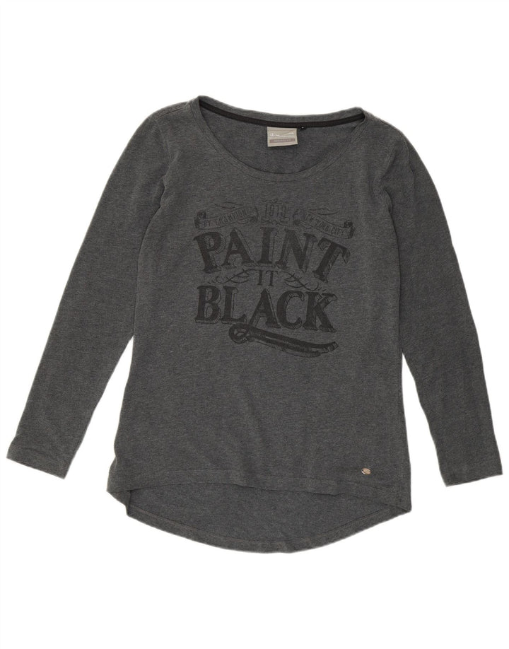 CHAMPION Damen Heritage Fit Graphic T-Shirt Top UK 14 Large Grau