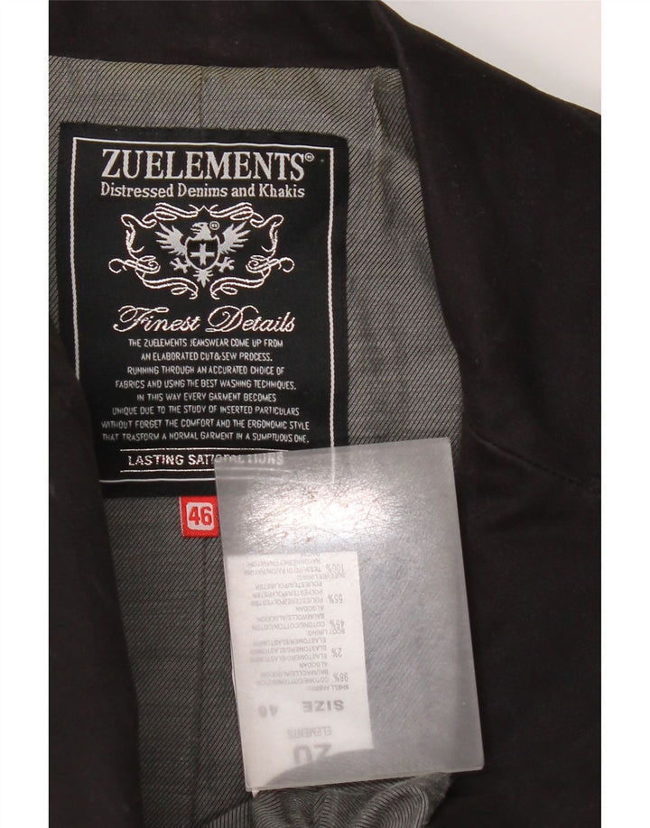 Zu Elements Damen 3-Knopf-Blazerjacke IT 46 Große schwarze Baumwolle