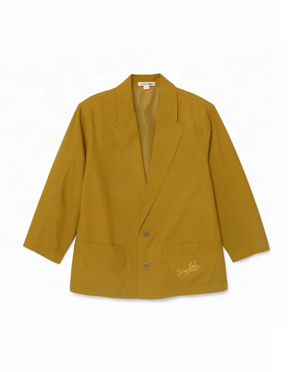 Vintage Damen 3/4 Ärmel 2 Knopf Blazer Jacke EU 38 Medium Khaki Baumwolle