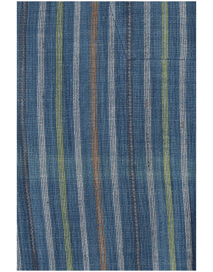 VINTAGE Herren Loose Fit Kurzarm-Pulloverhemd Mittelblau gestreift