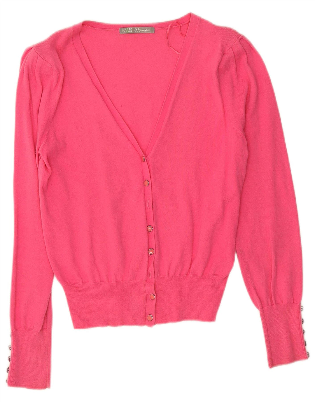 Marks & Spencer Damen-Strickjacke, Gr. 10, Größe S, Rosa, Baumwolle