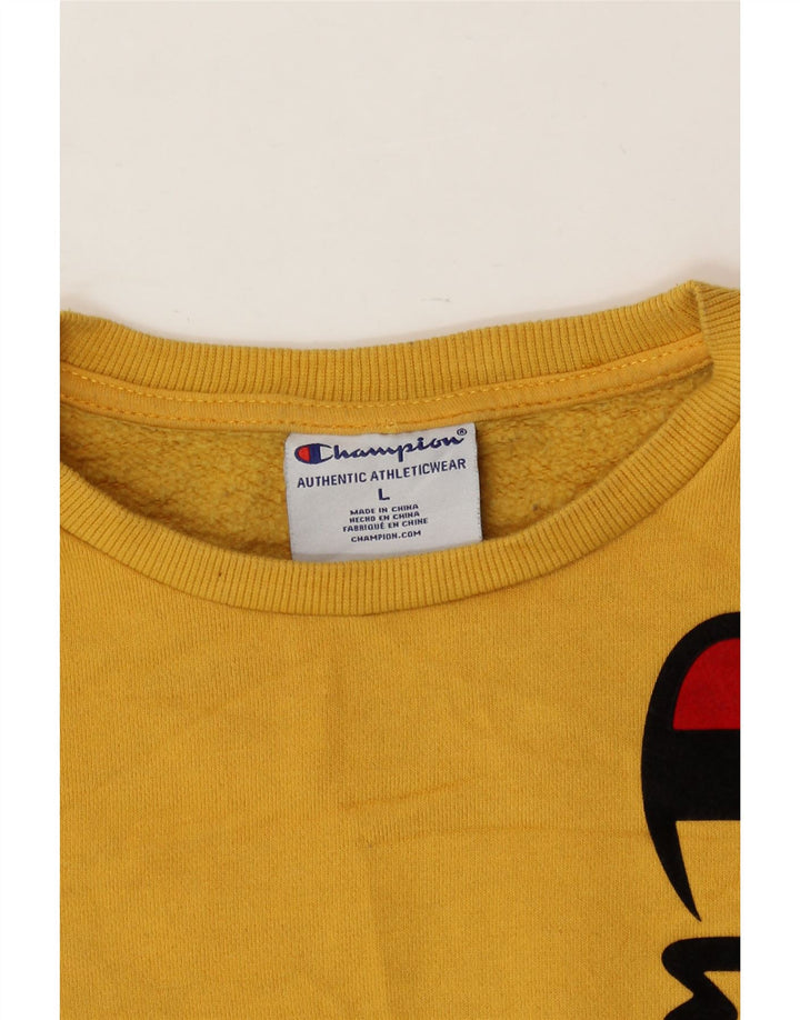 CHAMPION Womens Graphic Sweatshirt Jumper UK 16 Large Yellow Vintage Champion and Second-Hand Champion from Messina Hembry 