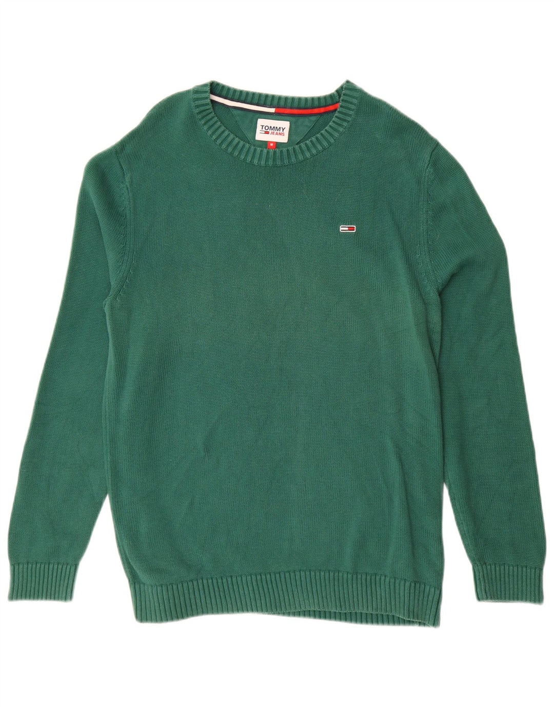 TOMMY HILFIGER Herren-Pullover mit Rundhalsausschnitt, mittelgrüne Baumwolle