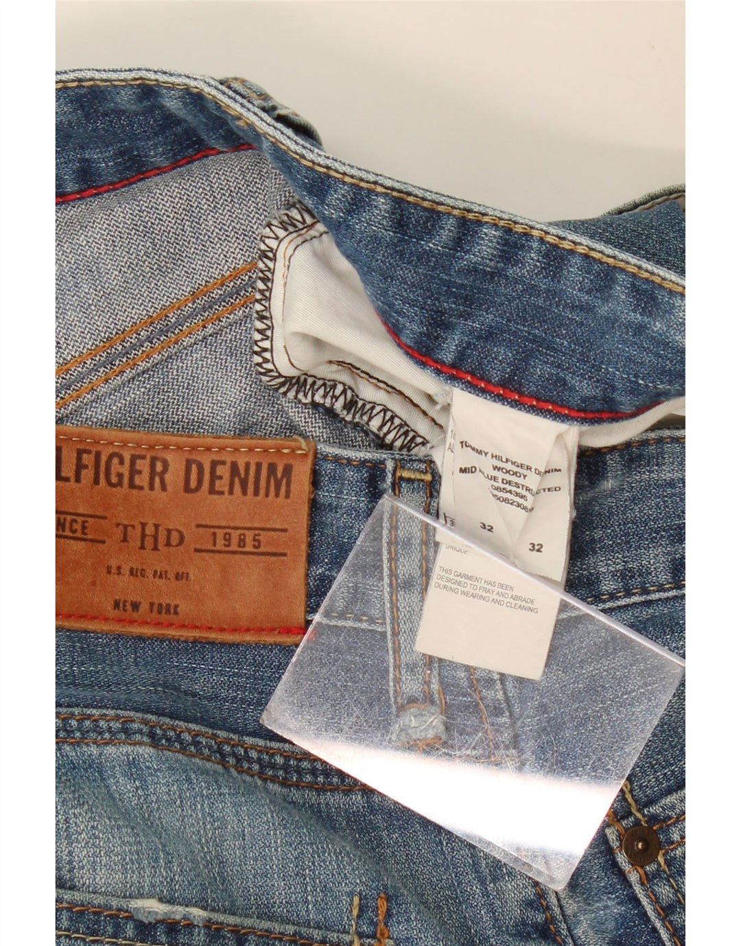 TOMMY HILFIGER Herren Distressed Straight Jeans W32 L32 Blaue Baumwolle