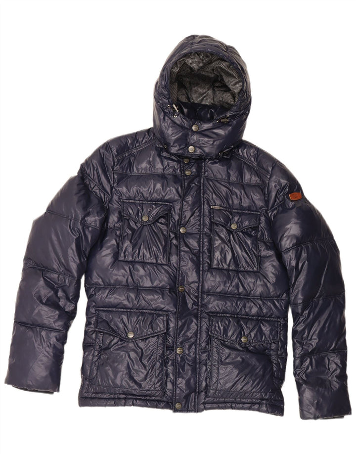 PEPE Jeans Herren Heritage Wattierte Jacke mit Kapuze, UK 38, Mittelmarineblau