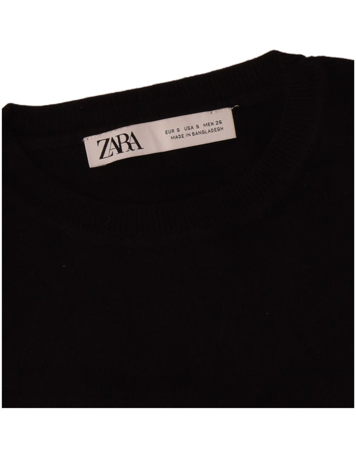 Zara Damen Crop Oversized Top Langarm UK 10 Small Schwarze Viskose