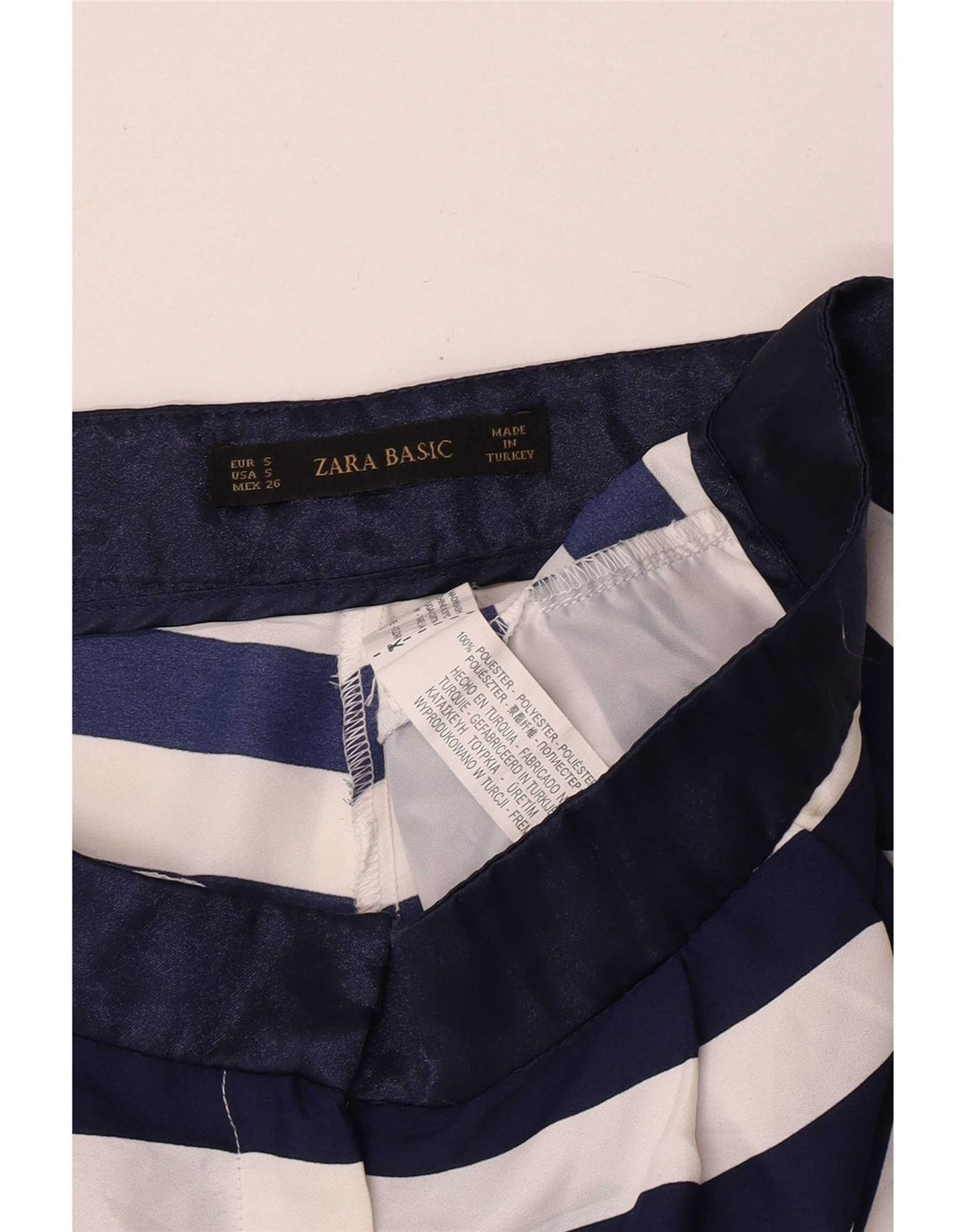 Zara Damen Chinoshorts Small W26 Marineblau gestreift Polyester
