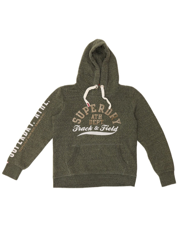 Superdry Damen-Kapuzenpullover mit Grafik, UK 14, Größe L, grün gefleckte Baumwolle