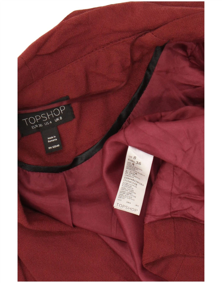 Topshop Damen Crop Open Blazer Jacke UK 8 Small Maroon Viscose