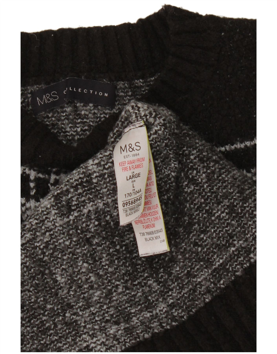 Marks & Spencer Damen-Pullover mit Rundhalsausschnitt, Gr. 40, Größe L, Schwarz, kariert