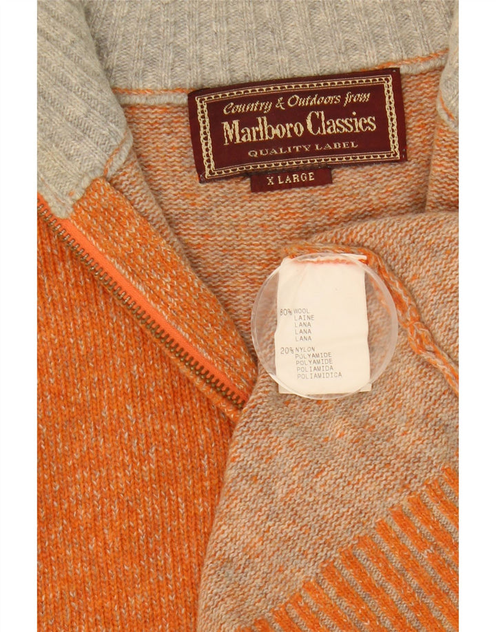 Marlboro Classics Herren-Pullover mit Reißverschluss am Hals, XL, orange gefleckte Wolle