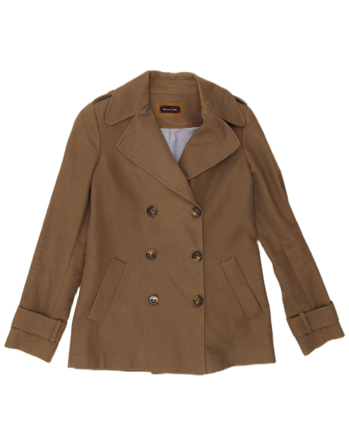 Massimo Dutti Damen Pea Coat EU 36 XS Khaki Baumwolle