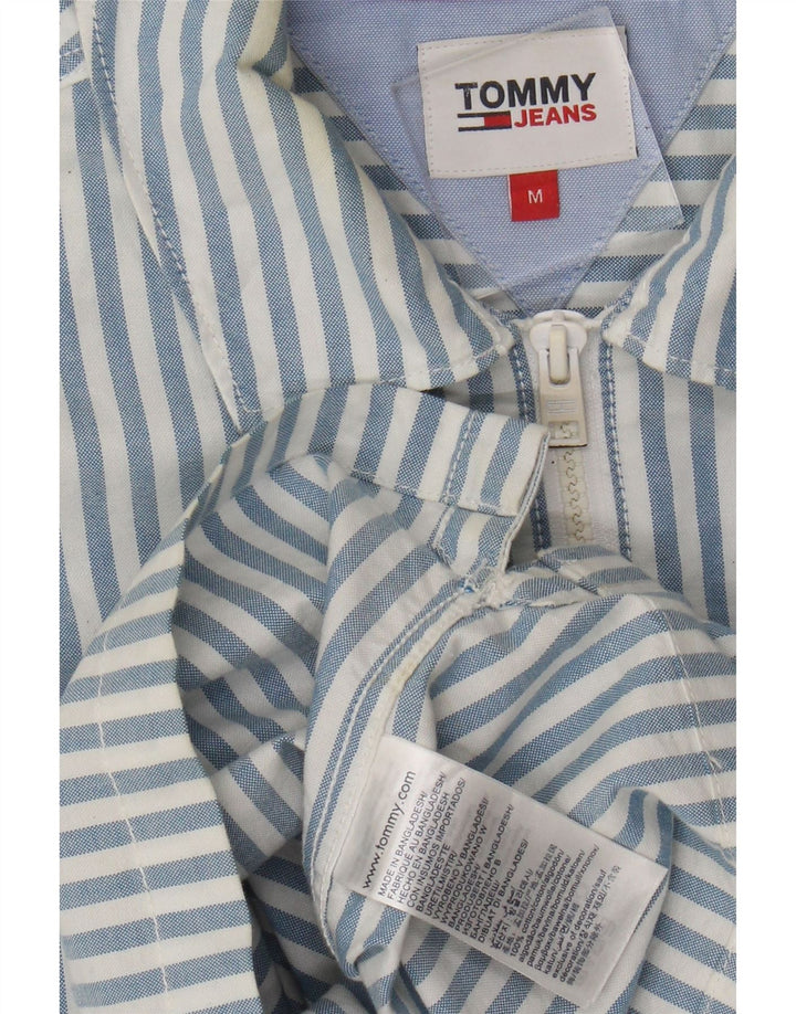 Tommy Hilfiger Herren Kurzarm-Pulloverhemd aus mittelblauer, gestreifter Baumwolle
