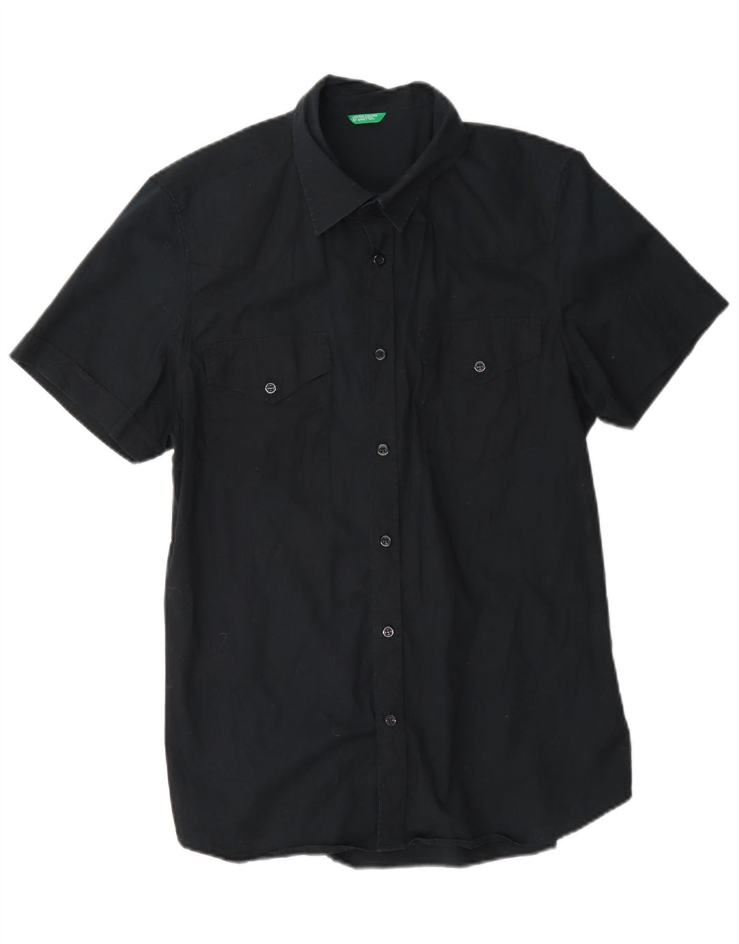 Benetton Herren-Kurzarmhemd, groß, marineblau, Baumwolle