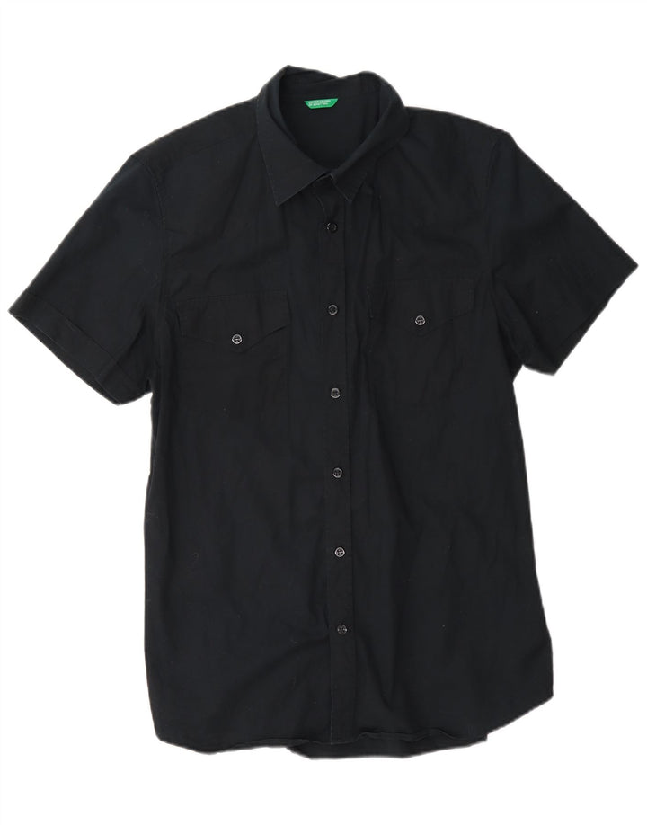Benetton Herren-Kurzarmhemd, groß, marineblau, Baumwolle